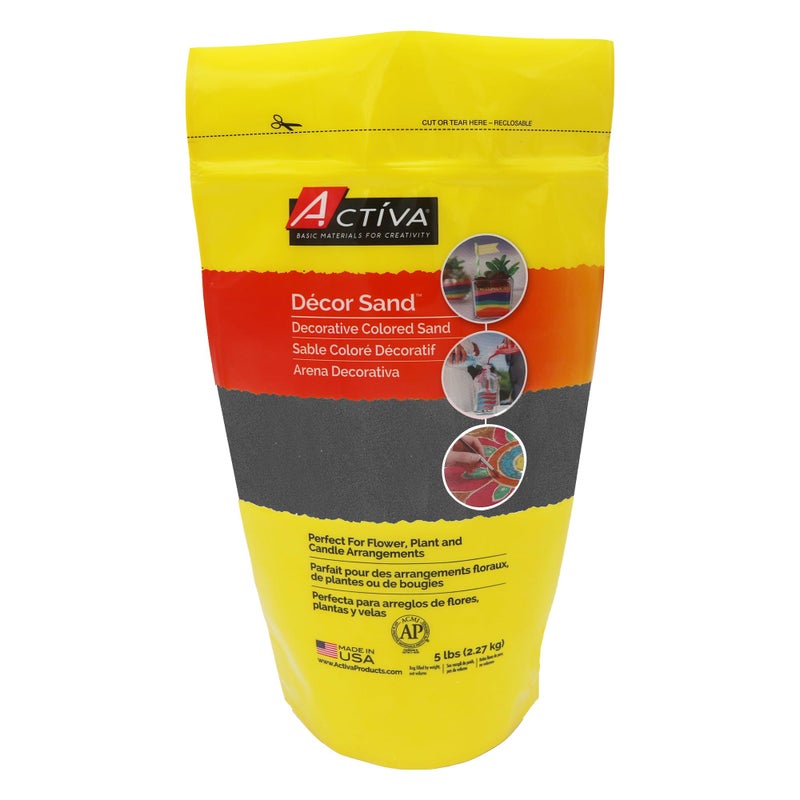 Activa Deep Black Decorative Colored Sand in Resealable Bag, 5lb (2.27kg) | Fine Grain & Fade-Proof Sand for Arts & Crafts - Image 1